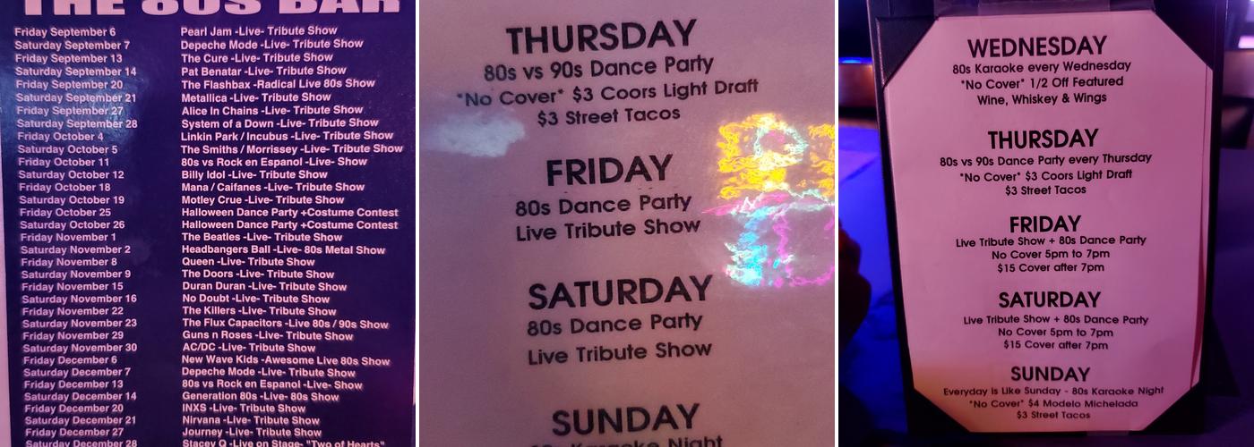 The 80s Bar Menu