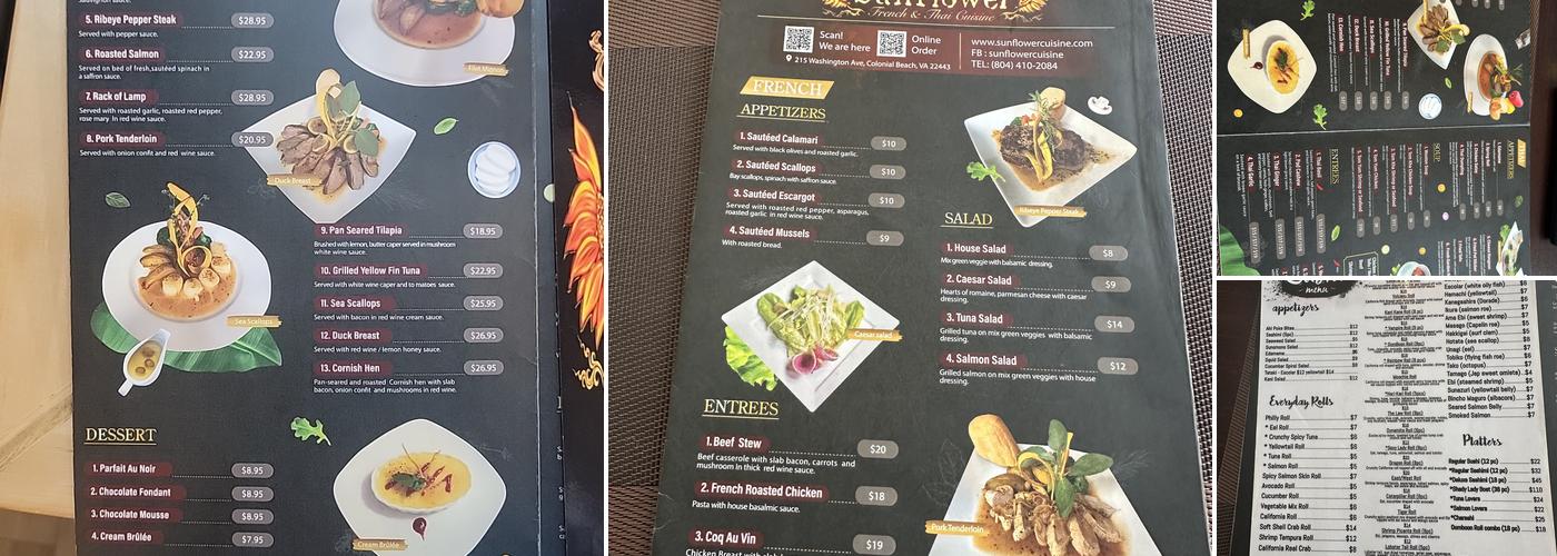 Sunflower Cuisine Menu