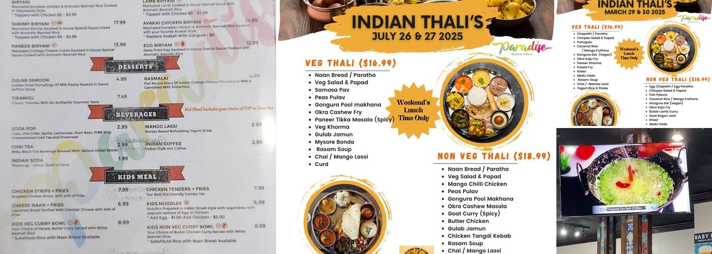 Paradise Indian Grill Menu