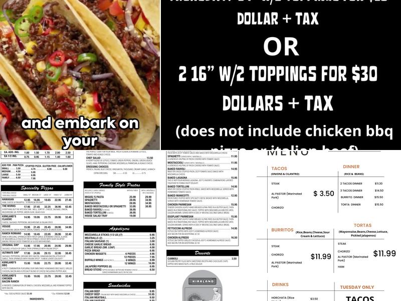 Kirkland Pizza & Tacos Place Menu