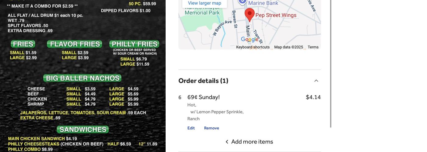 Pep Street Wings Menu