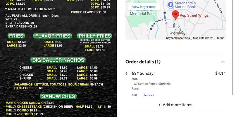 Pep Street Wings Menu