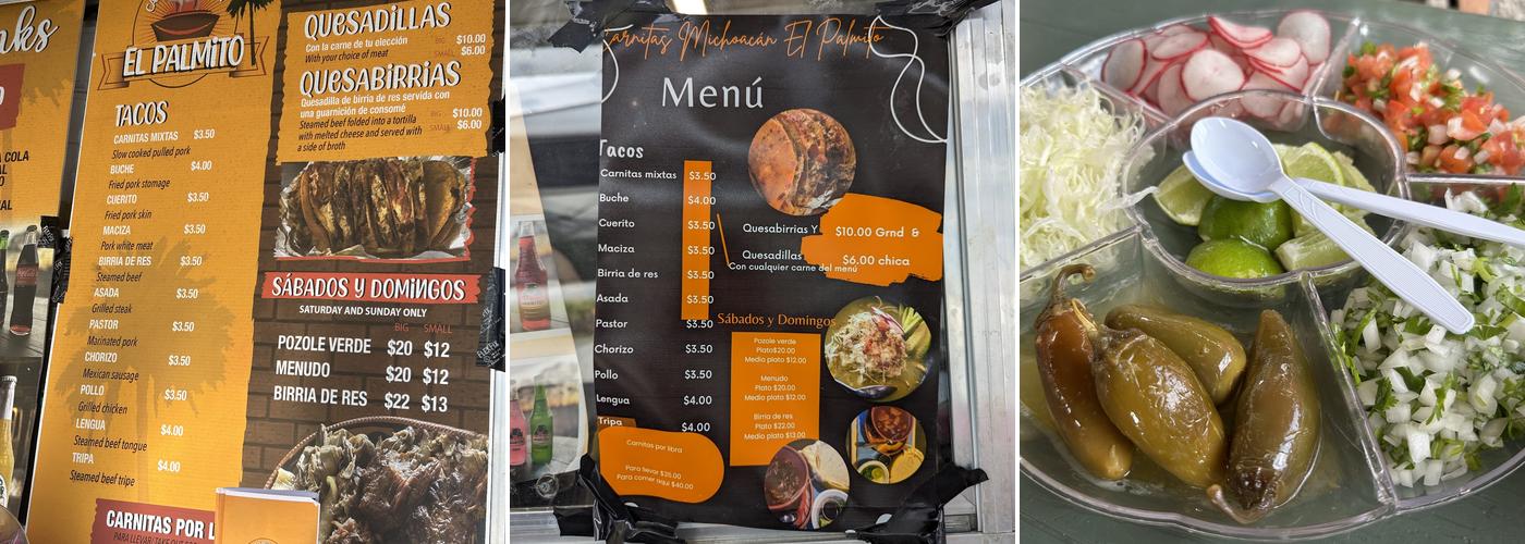 El palmito tacos Menu