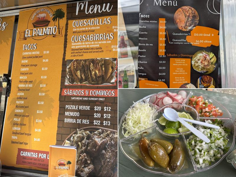 El palmito tacos Menu