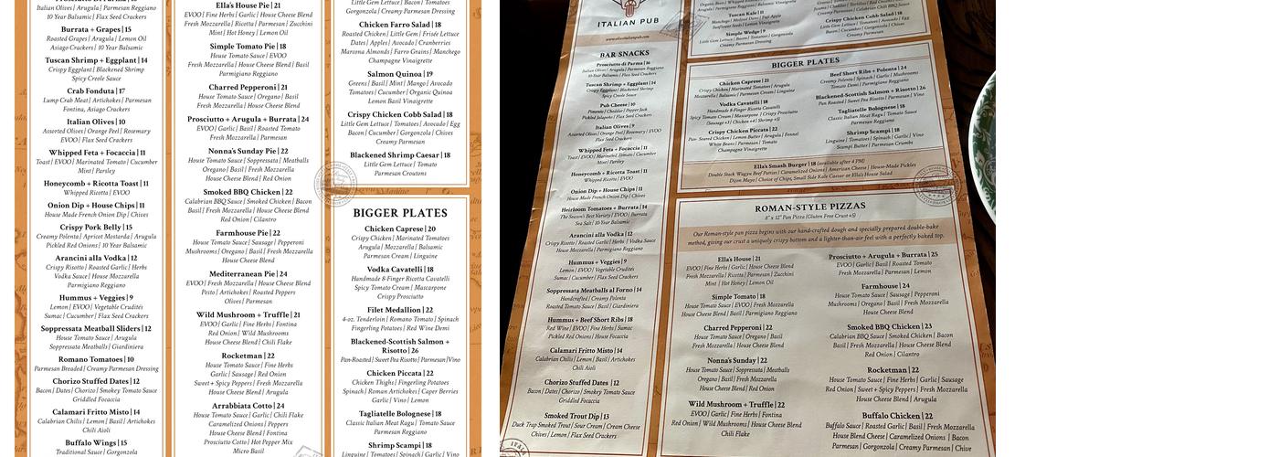 Ella's Italian Pub - Western Springs Menu