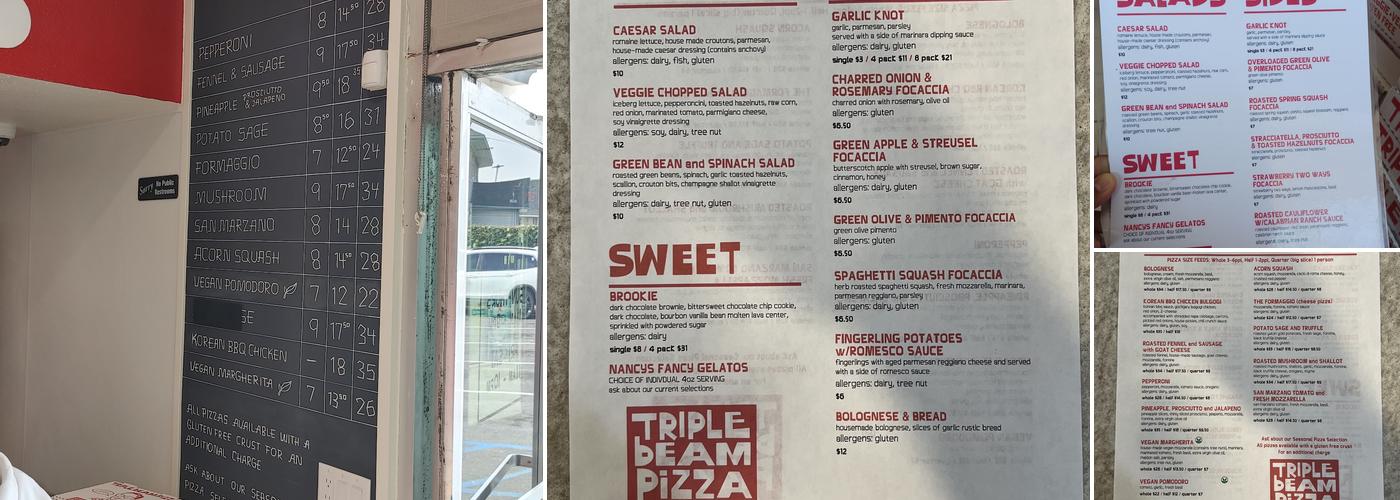 Triple Beam Pizza Menu