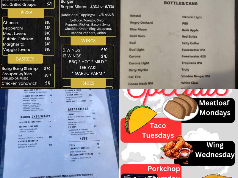 Pawleys Back Deck Menu