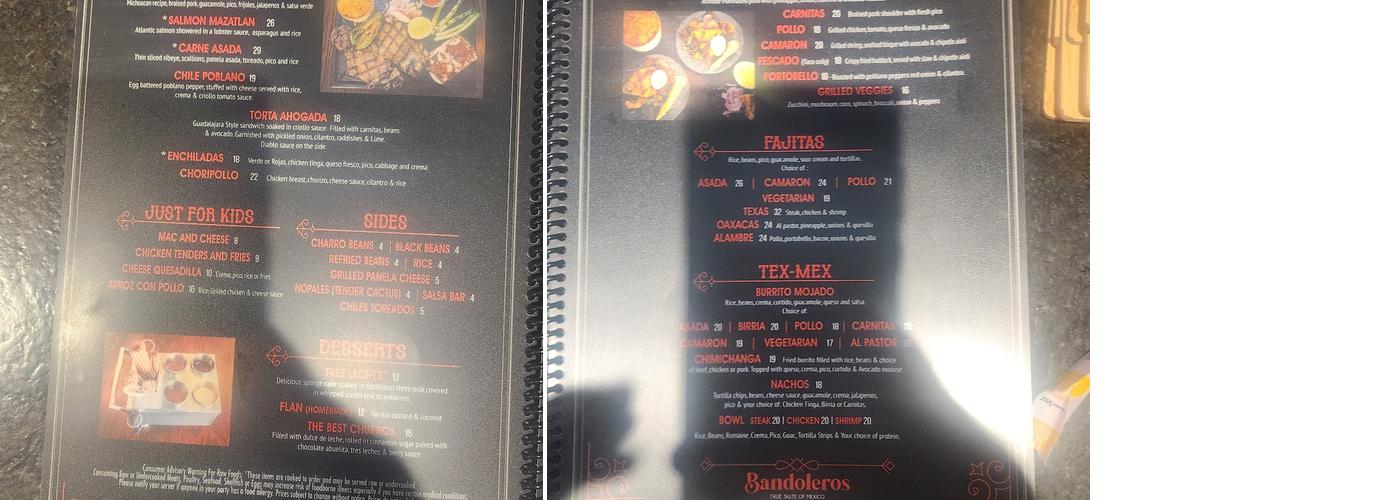 Bandoleros Mexican Grill Menu