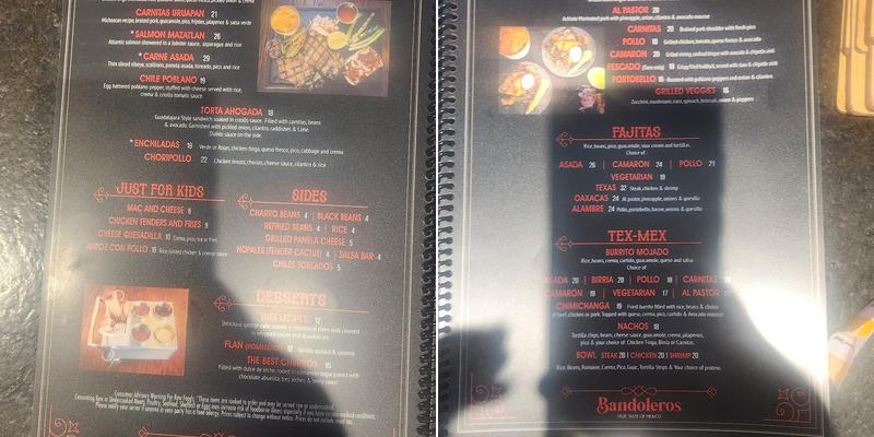 Bandoleros Mexican Grill Menu