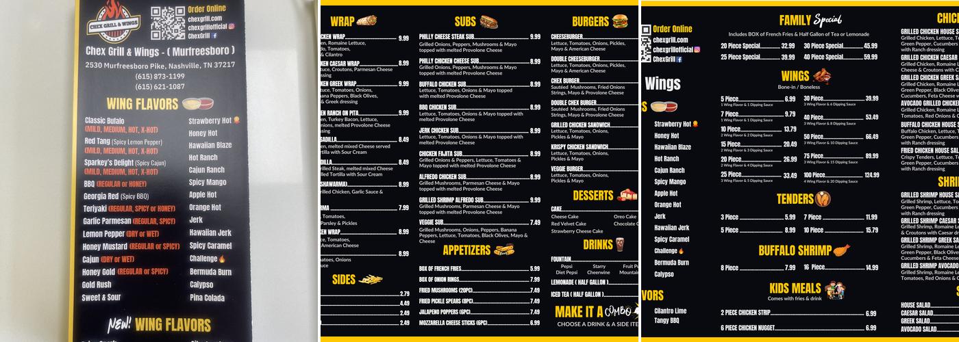 Chex Grill & Wings Murfreesboro Pike - Nashville Menu