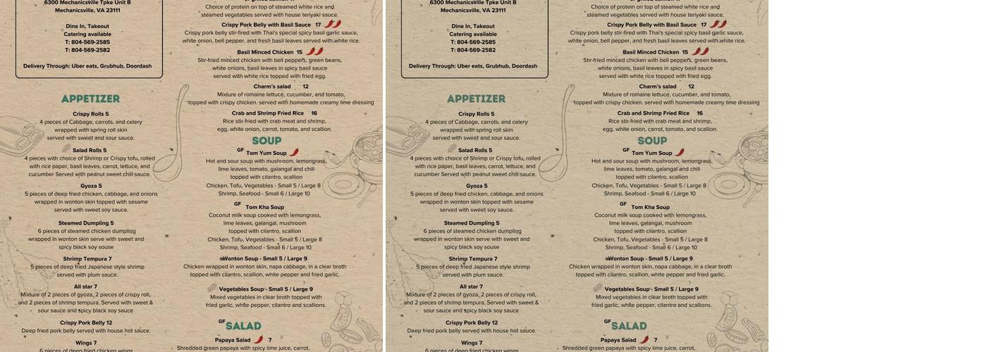 Charm Thai Bistro Menu