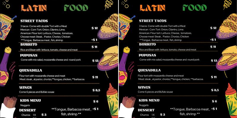 Mi sazón latino Menu