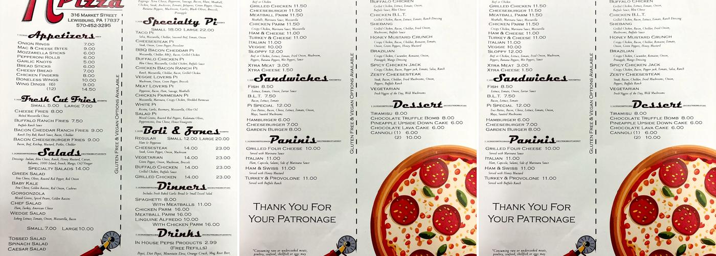 Pi Pizza Menu