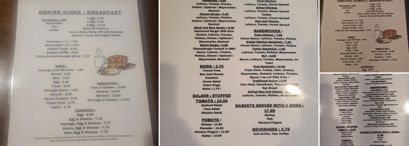 Empire Diner Menu