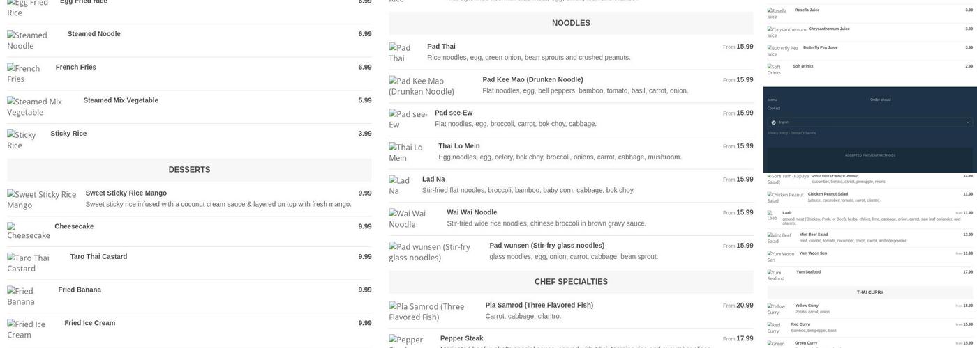 Thai Chef Restaurant Menu