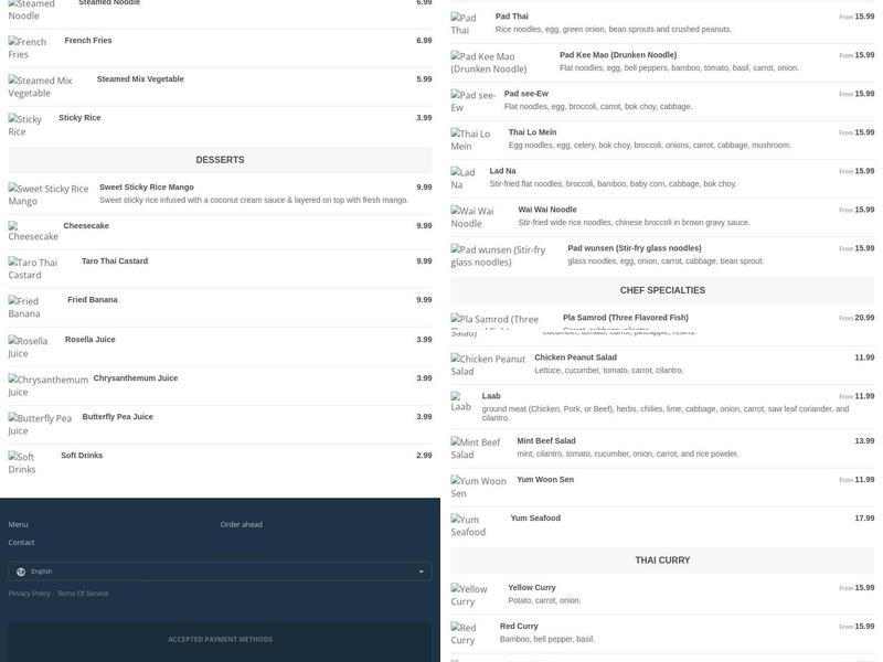 Thai Chef Restaurant Menu
