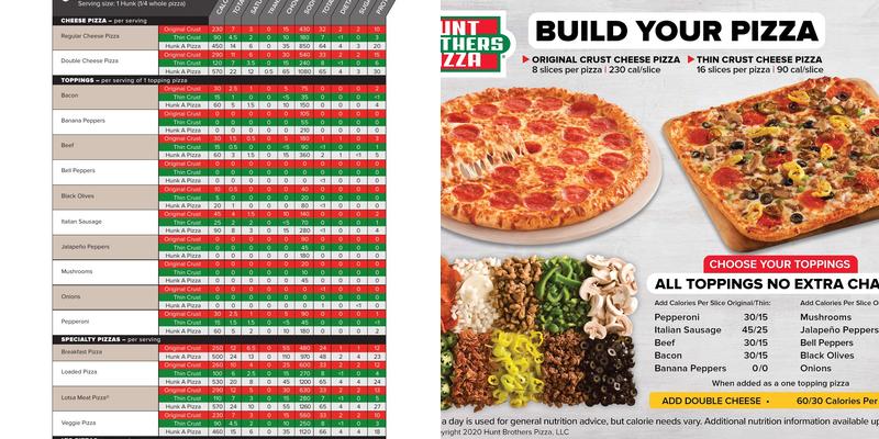 Hunt Brothers Pizza Menu