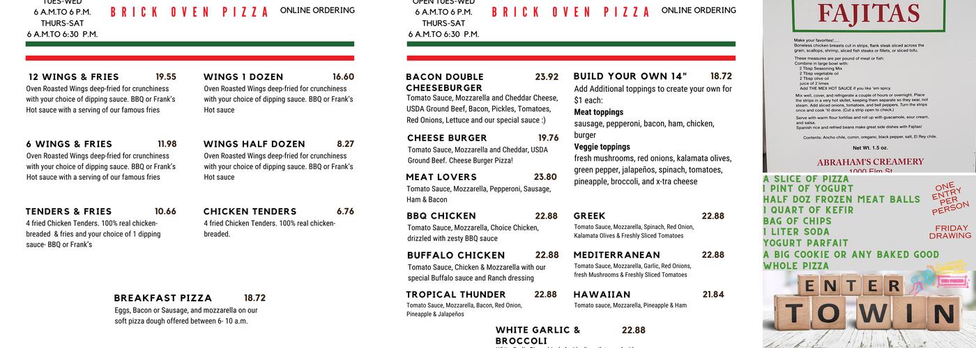 Abraham's Country Store Menu