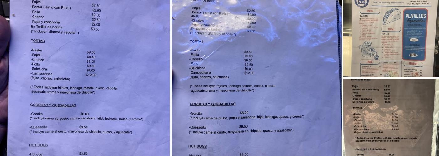 Tacos y Tortas El Blue Menu