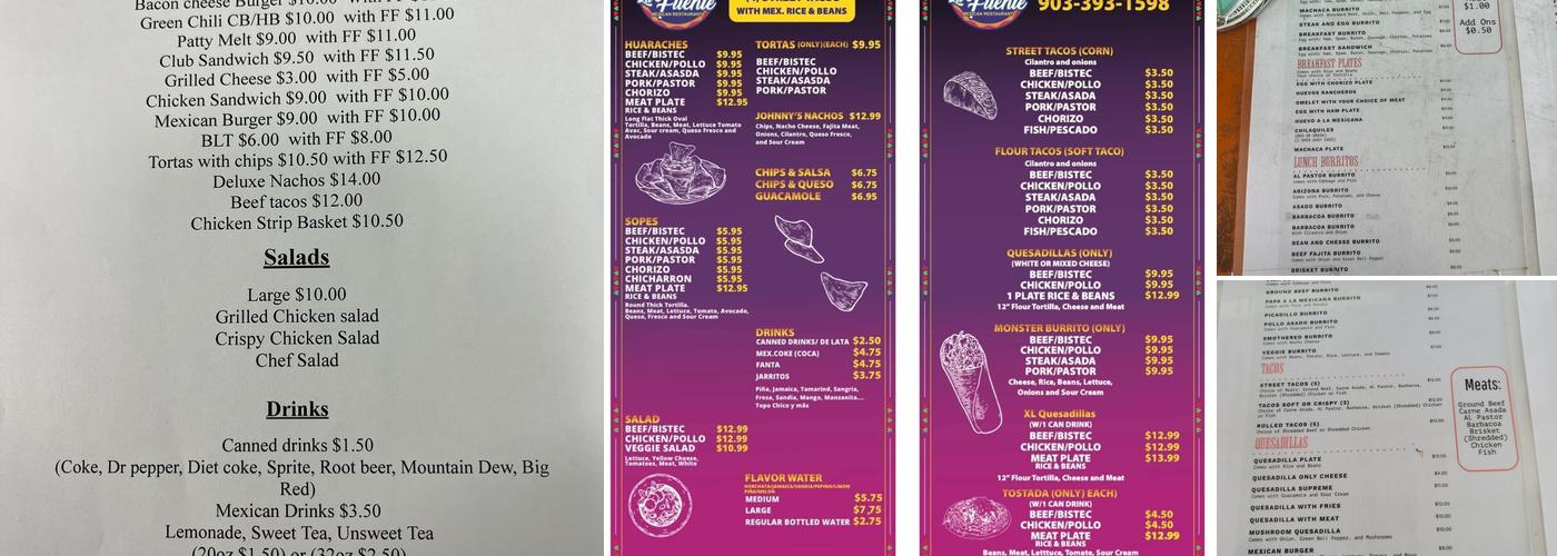 Taquería Fuentes estilo Jalisco Menu