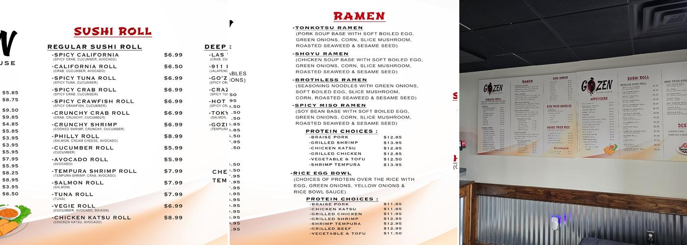 Gozen Japan House Bowman Menu