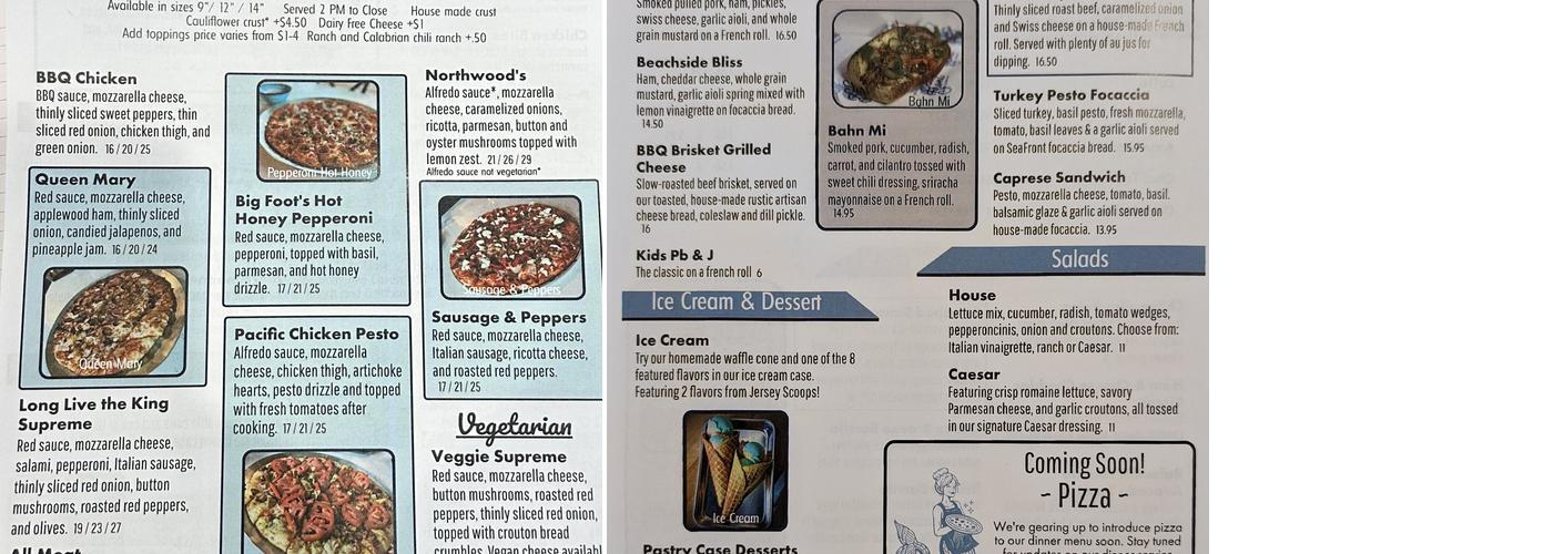 SeaFront Baking Company Menu