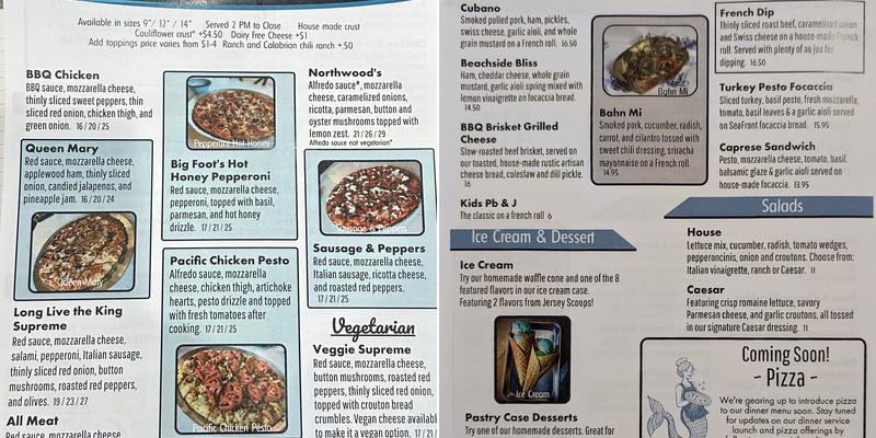 SeaFront Baking Company Menu