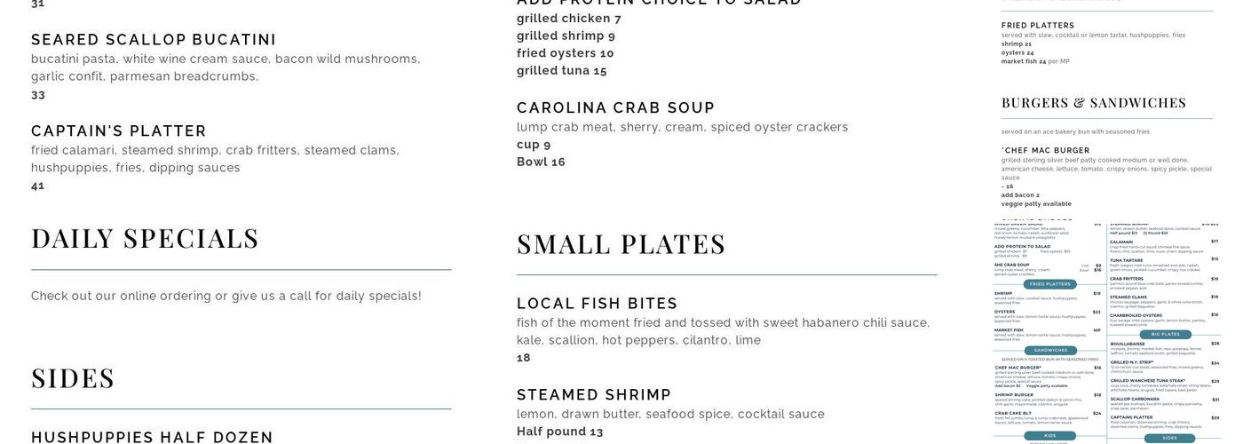 Sea Chef Dockside Kitchen Menu