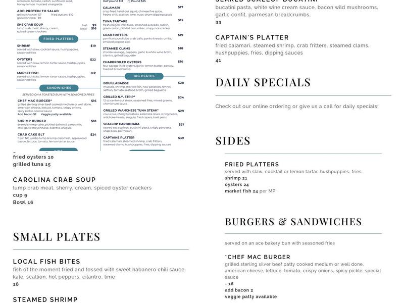 Sea Chef Dockside Kitchen Menu