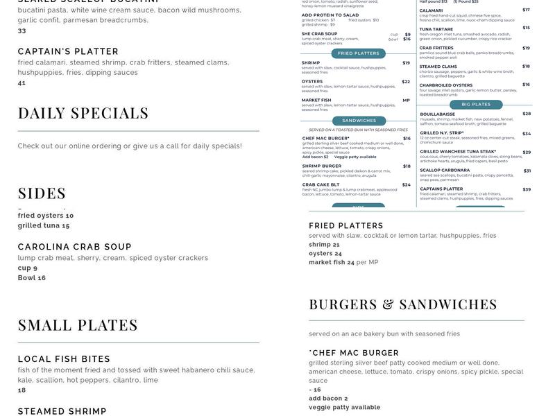 Sea Chef Dockside Kitchen Menu