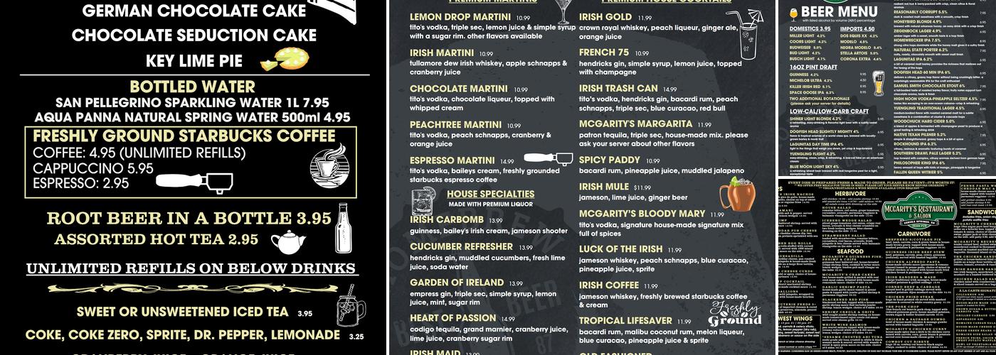 McGarity's Restaurant & Saloon ® -- Eureka Springs, AR Menu