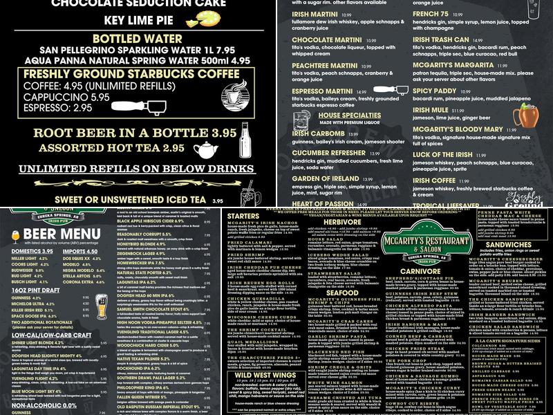 McGarity's Restaurant & Saloon ® -- Eureka Springs, AR Menu
