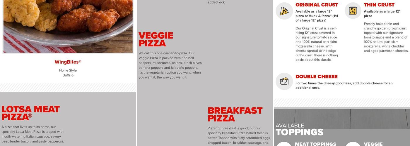 Hunt Brothers Pizza Menu