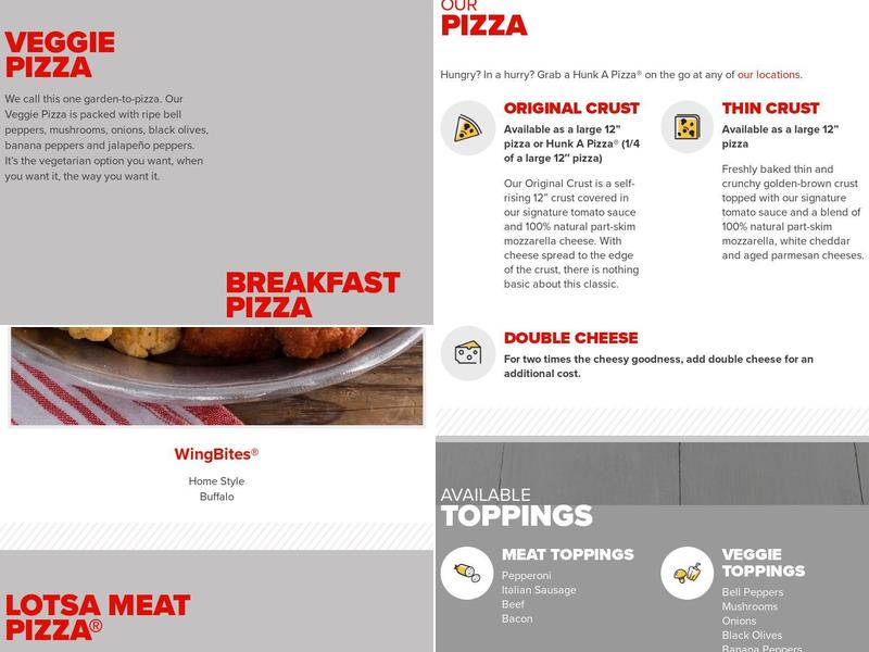 Hunt Brothers Pizza Menu