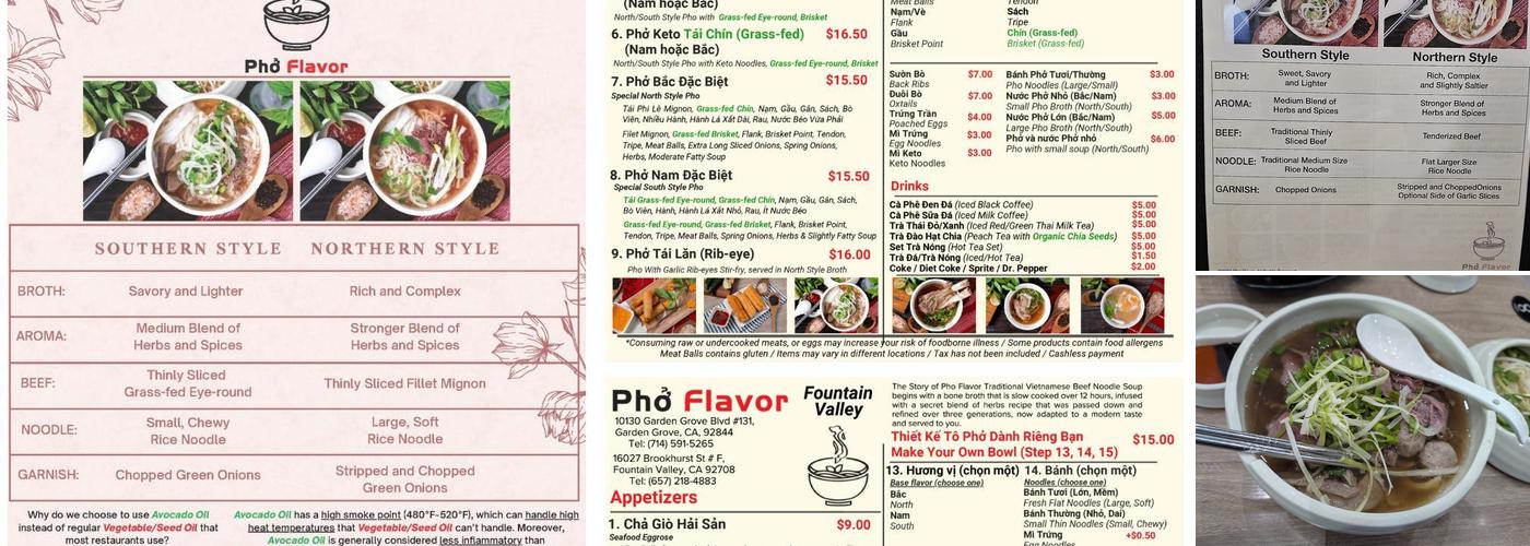 Pho Flavor Menu