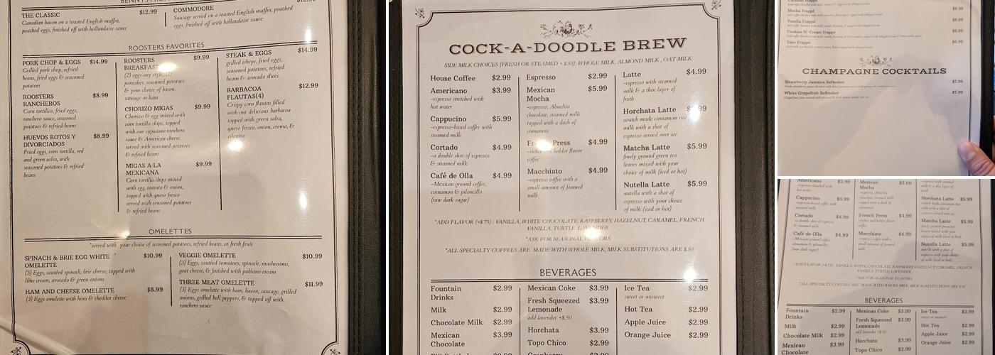 Roosters Eatery Menu