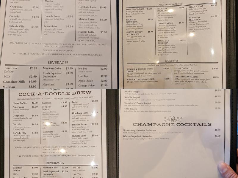 Roosters Eatery Menu