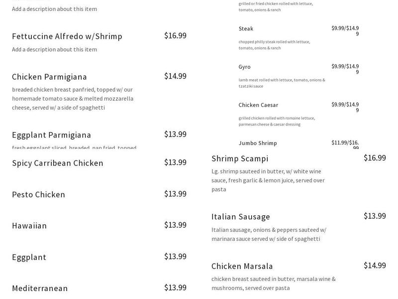 Celeno’s Bistro Menu