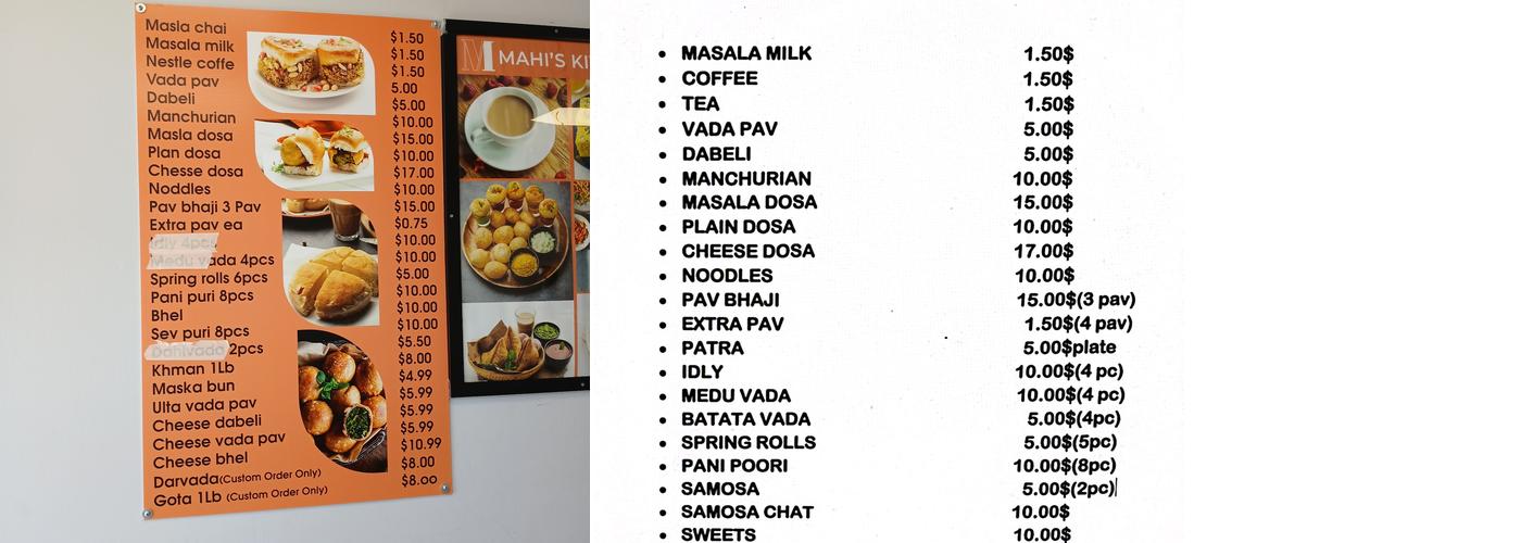 Mahi’s Kitchen Menu