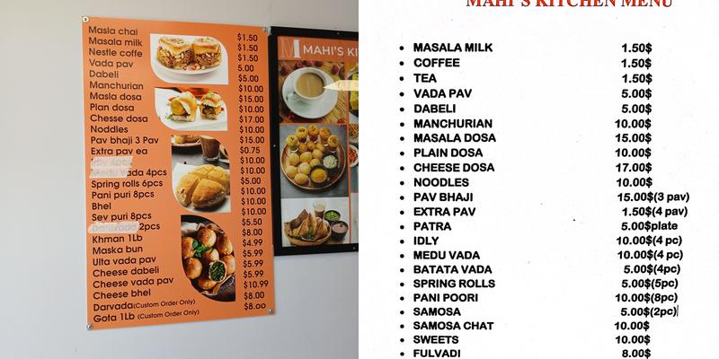 Mahi’s Kitchen Menu