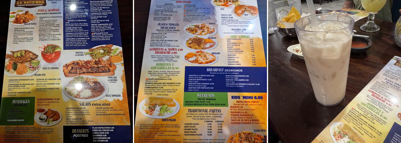 La hacienda restaurant Menu
