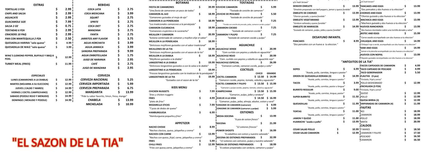 El Sazon De La Tia Menu