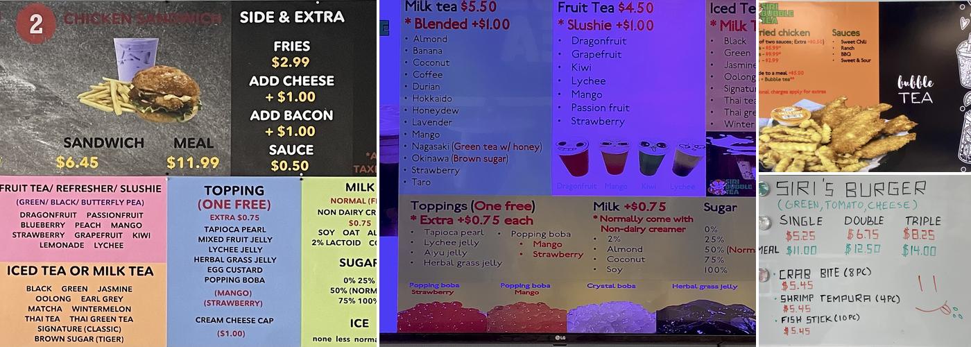 Siri Bubble Tea Menu