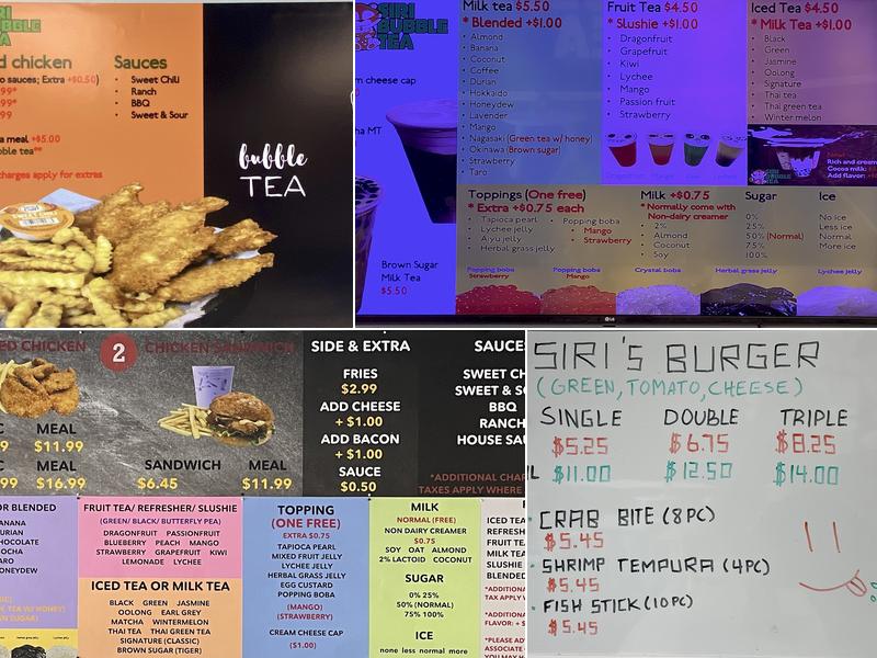 Siri Bubble Tea Menu