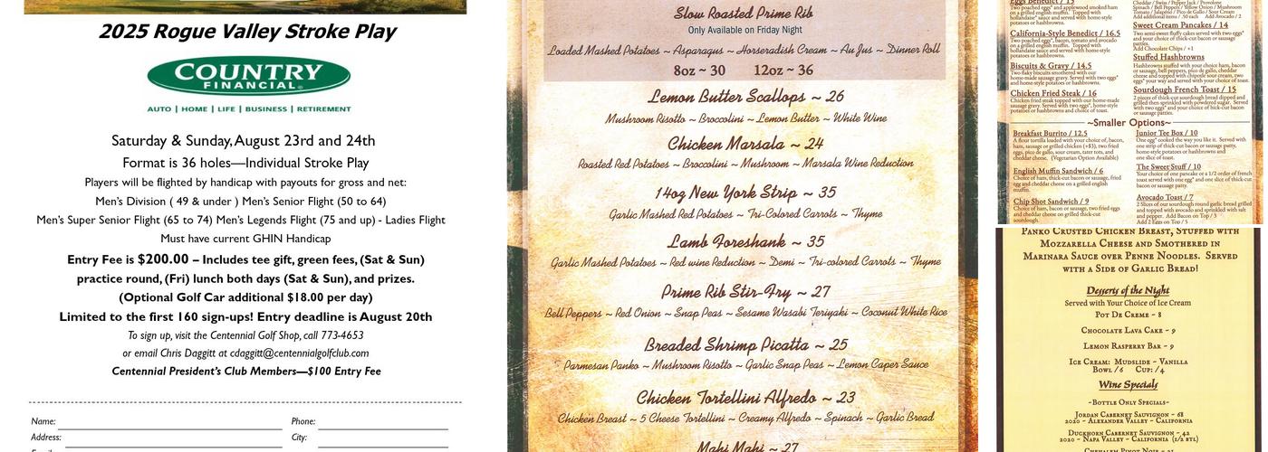 Centennial Grille Menu