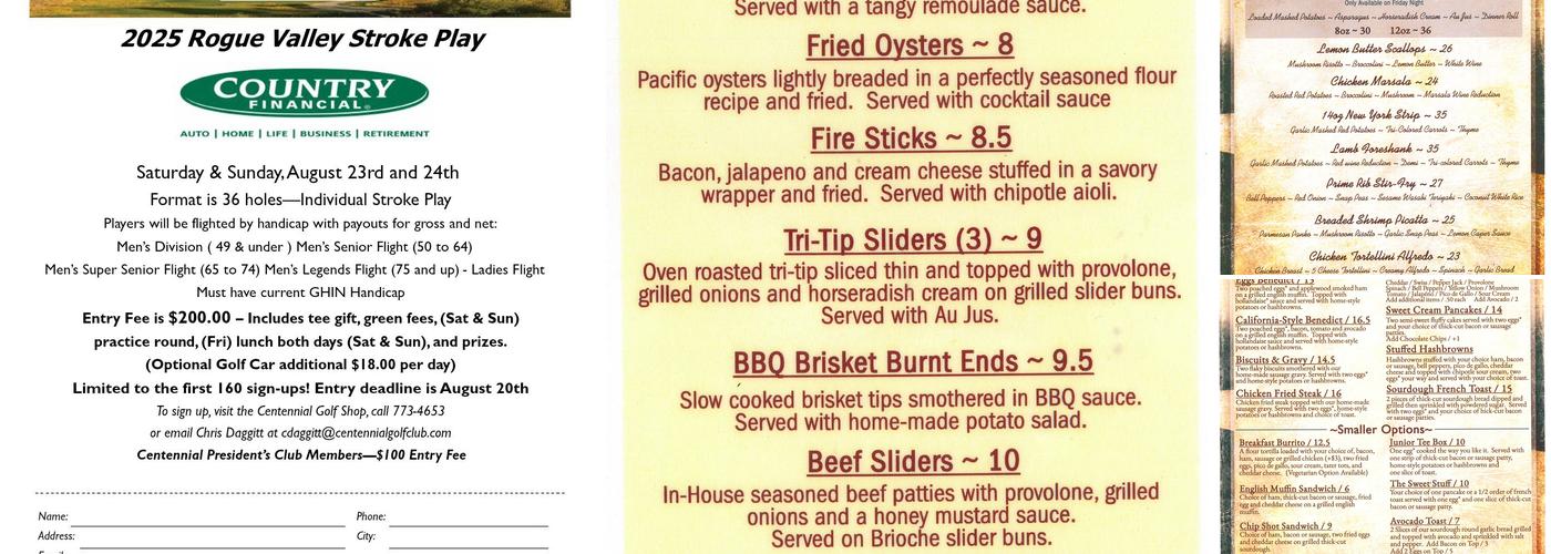 Centennial Grille Menu