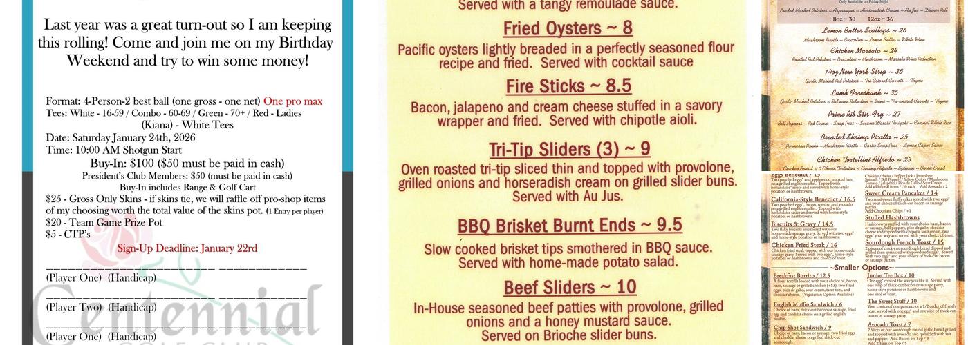 Centennial Grille Menu