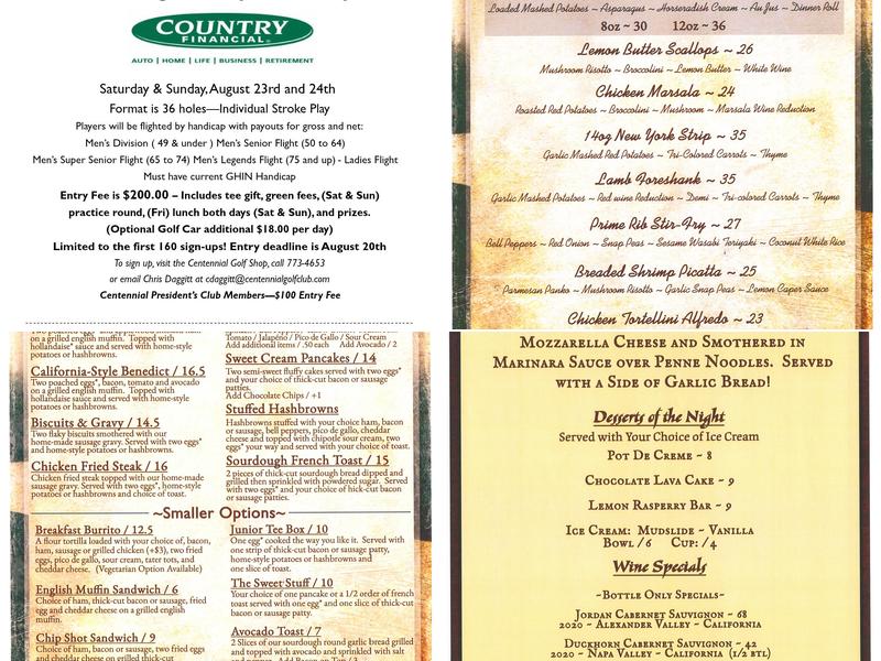 Centennial Grille Menu