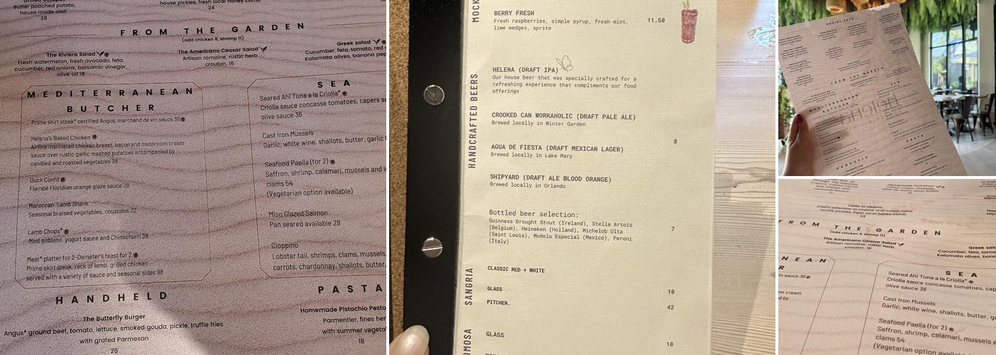 Helena Modern Riviera Menu
