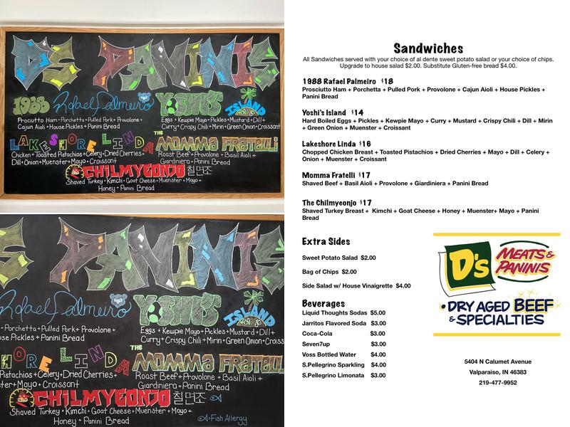 D’S Meats and Paninis Menu